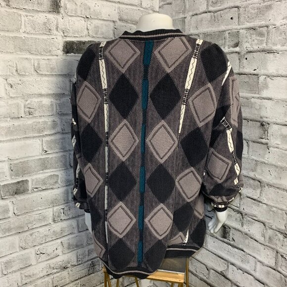 Vintage 3D Knit Sweater Grandpa Dad 90s Retro Textured Crewneck Pullover - Picture 4 of 9